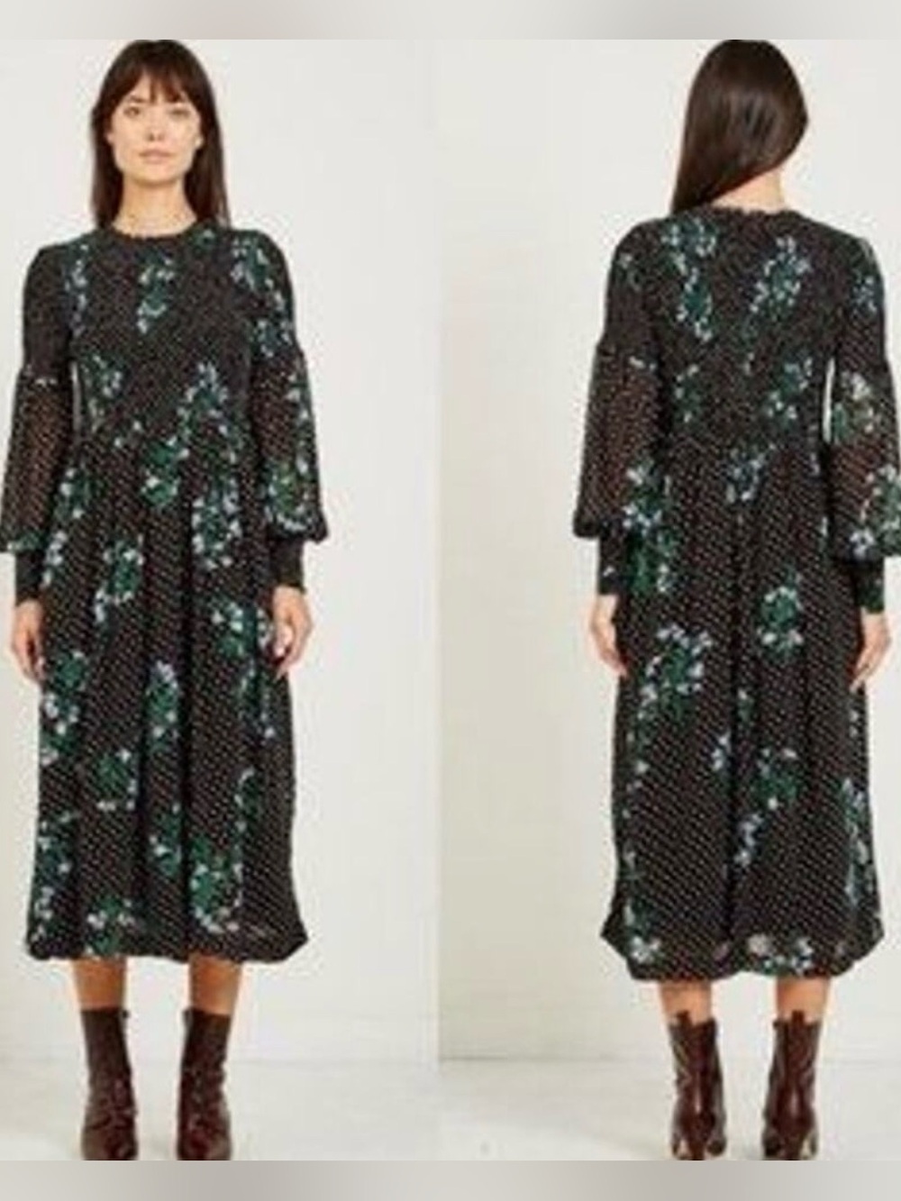GANNI Rommety Floral Polka Dot Midi Dress EU 36 US 4